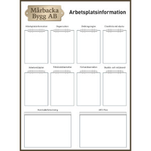 Arbetsplatstavla Mårbacka Bygg
