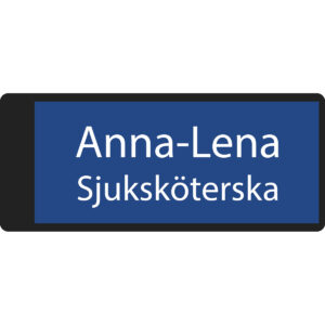 Namnbricka plastklämma Blå med vit text