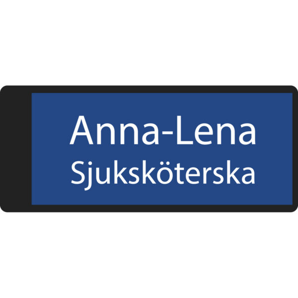 Namnbricka plastklämma Blå med vit text