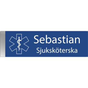 Namnbricka metallklämma Blå med vit text