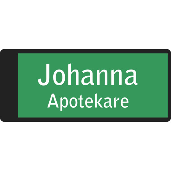 Namnbricka plastklämma Grön med vit text