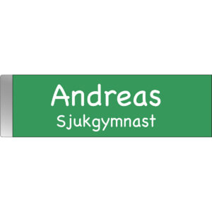 Namnbricka metallklämma Ljusgrön med vit text