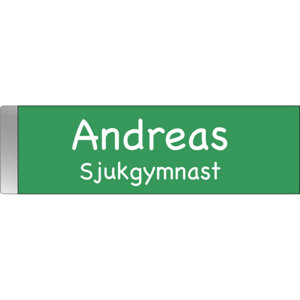 Namnbricka metallklämma Ljusgrön med vit text