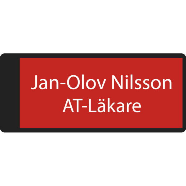 Namnbricka plastklämma Röd med vit text