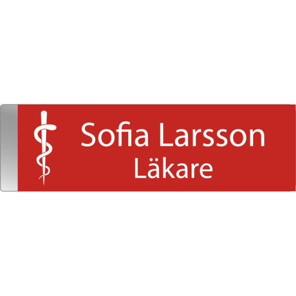 Namnbricka metallklämma Röd med vit text