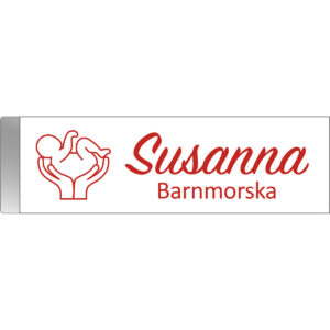 Namnbricka metallklämma Vit med röd text